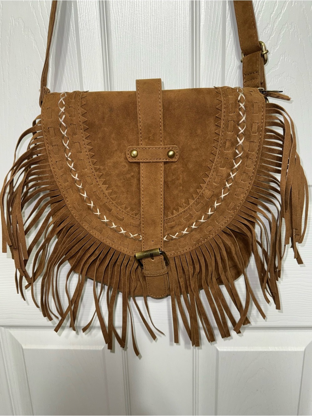 Boho Fringe Faux Suede Crossbody Bag Western Shoulder Purse Tassel Saddle Bag